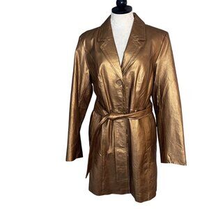 Metro Style Vintage Womens Size 12 Bronze Leather Tie Short Trench Coat New